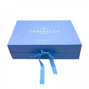 blue foldable gift box with ribbon
