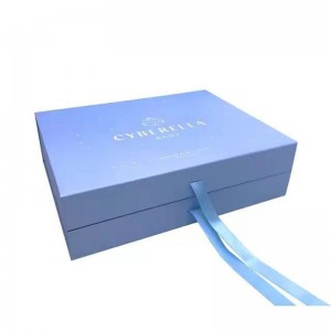 blue foldable gift box with ribbon