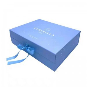 blue foldable gift box with ribbon