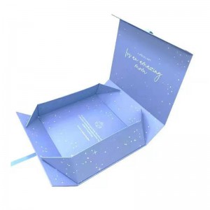 blue foldable gift box with ribbon
