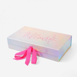 ប្រអប់អំណោយ holographic បត់ជាមួយខ្សែបូ