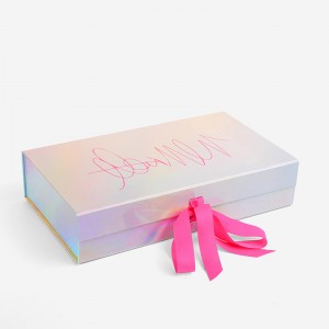 ប្រអប់អំណោយ holographic បត់ជាមួយខ្សែបូ